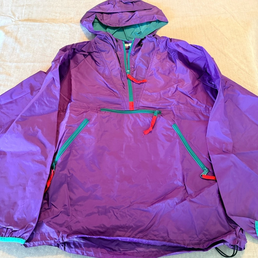 Vintage Sierra Designs Pullover Windbreaker Jacket Purple Teal Mens M Hooded